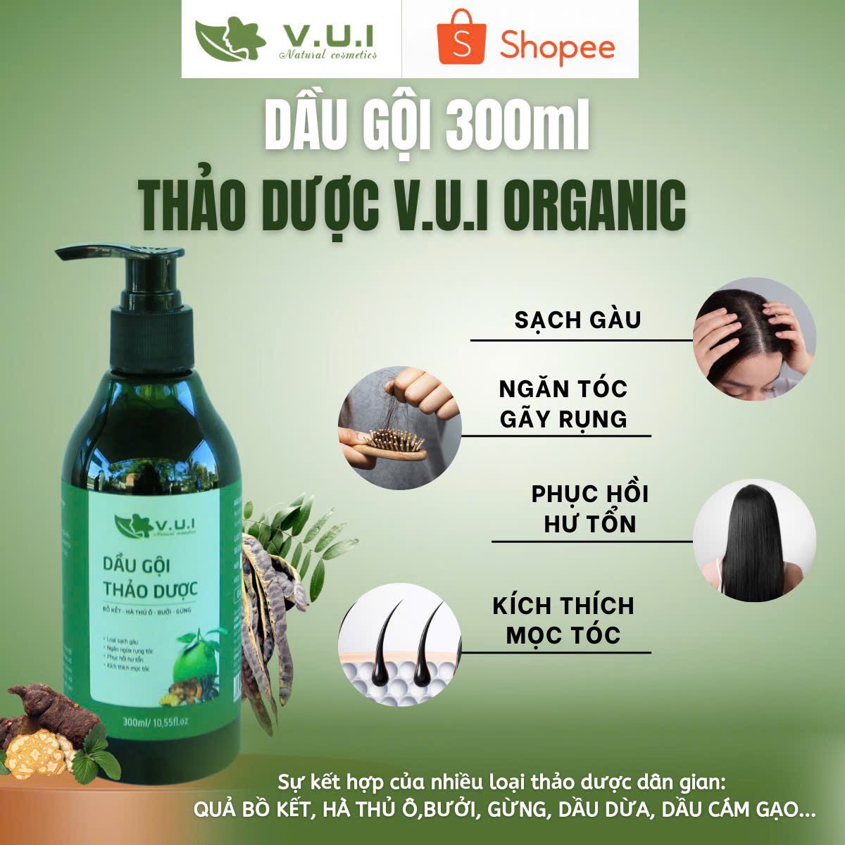 Sản phẩm Dầu gội Thảo dược V.U.I 