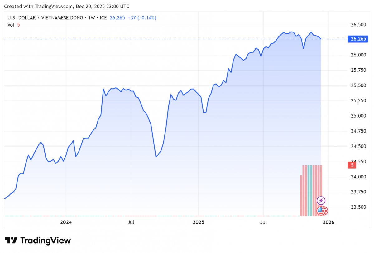 Biểu đồ tỷ giá USDVND 24 giờ qua. Ảnh: TradingView