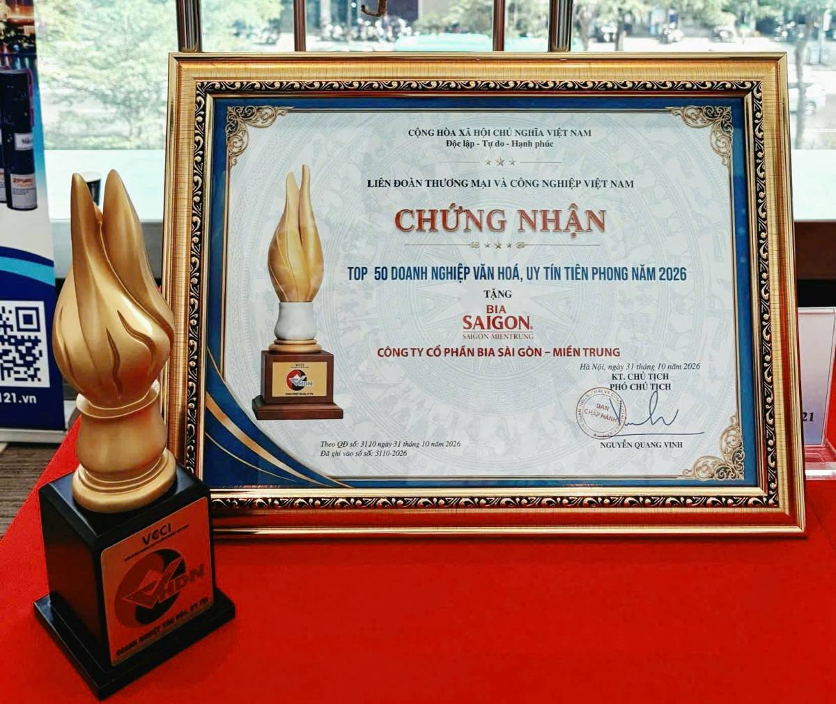 Chứng nhận “Doanh nghiệp văn hóa, uy tín năm 2026” từ VCCI dành cho SMB.   